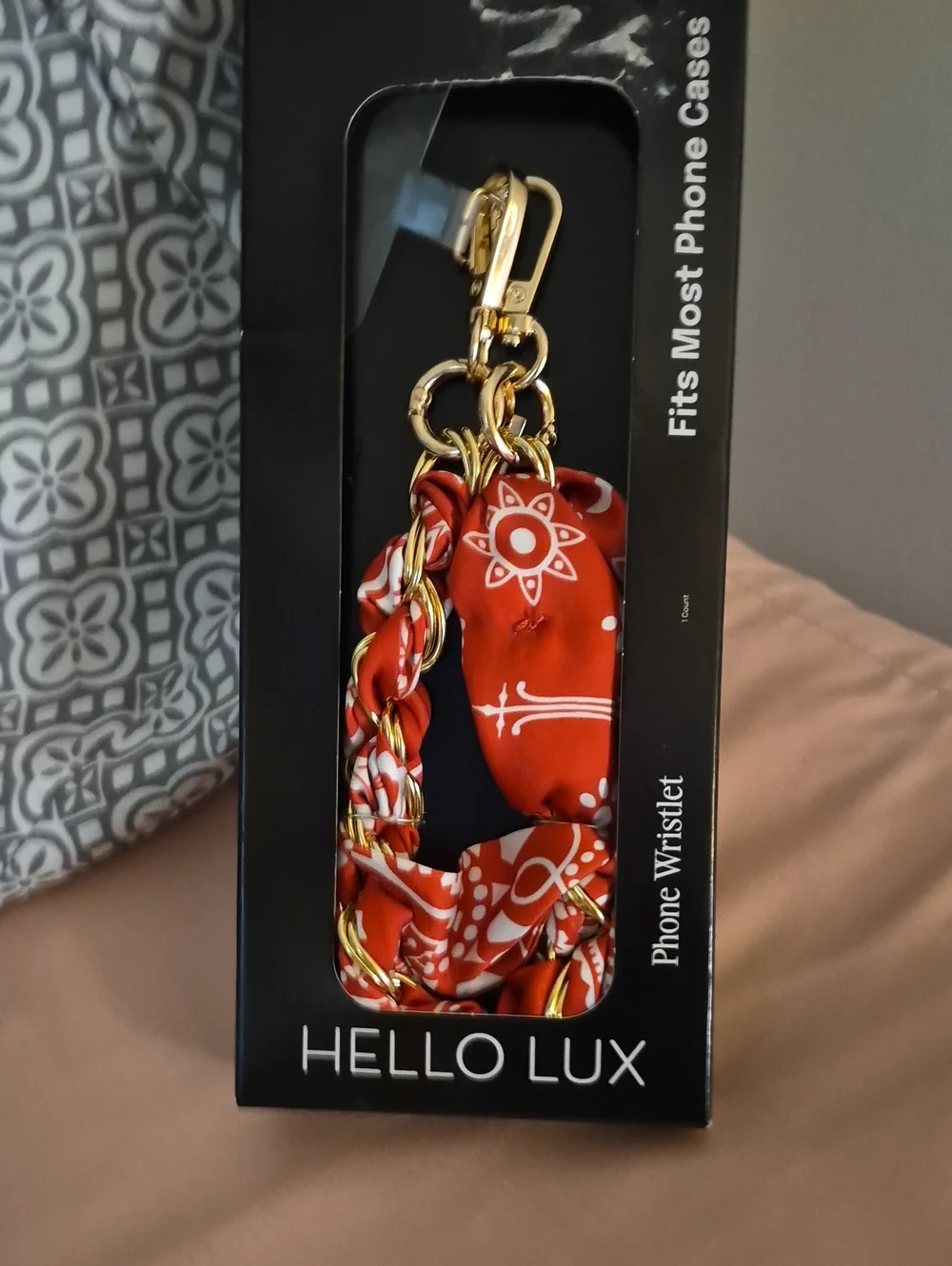 Hello Lux Red Bandana IPhone Wristlet Gold Chain New